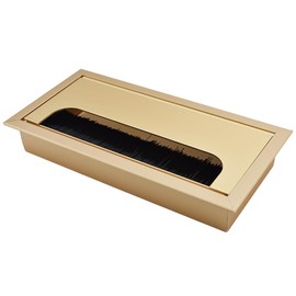 HAHIYO Gold Aluminum Alloy Desk Grommet,80x160mm Premium Cable Organizer with Flip Cover and Dustproof Brush–Durable Wire Management Solution for Home,Office,and Workstations–Easy to Install 1P