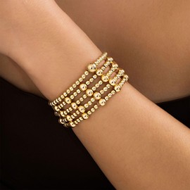 Gold Beaded Bracelet for Women Adjustable Stackable Stretch Bracelet Gold Beaded Bracelets Hypoallergenic Boho Elastic Bracelet Trendy Bracelets for Women 2024