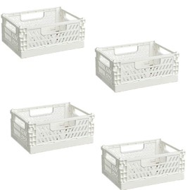 EURXLQ Pack of 4 Folding Boxes, White, 15 x 10 x 6 cm, Folding Box Baskets, Storage, Collapsible, Portable Storage Boxes, Colourful Storage Box, Suitable for Kitchen, Bathroom, Office, Bedroom