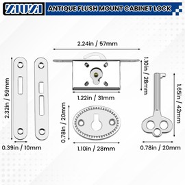 ZIUZI Full Mortise Mini Antique Cabinet Decorative Lock, Vintage Spring Jewelry Box Lock for Cabinet, Wardrobe, Drawer, Cupboard, Wooden Boxes - Nickel