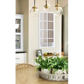 Kate and Laurel Hogan 8-Panel Windowpane Wood Wall Mirror, 18" x 42", Rustic White, Chic Window-Inspired Wall Accent