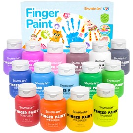 Shuttle Art Washable Finger Paint Set, 15 Colors (2 fl oz) Toddler Paint, Non-Toxic Finger Painting for Toddlers, Kids Arts and Crafts