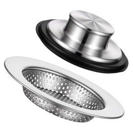 2PCS Kitchen Sink Drain Strainer and Anti-Clogging Stopper Drainer Set Stainless Steel Garbage Disposal Plug Drain Catcher and Protector Food Catcher for Standard 3-1/2 Inch Kitchen Sink Drains
