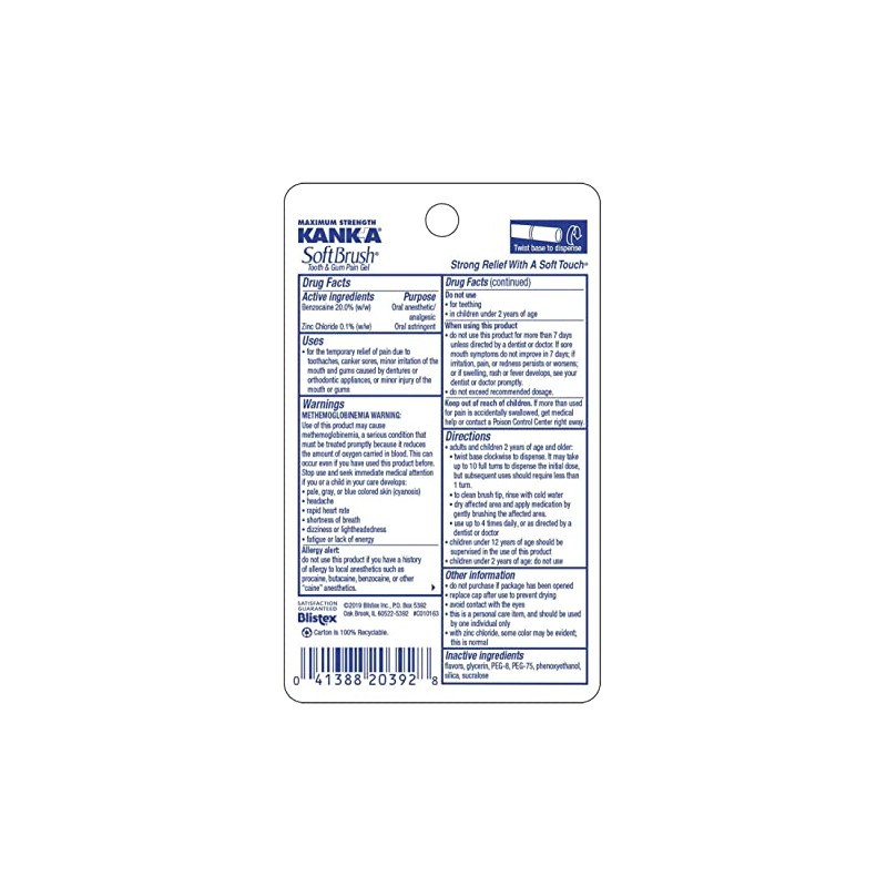 Kank-A Soft Brush Tooth Mouth Pain Gel Maximum Strength, White,