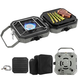 Dollate 2-Burner Propane Stove with Griddle and Carrying Bag, Portable Foldable Camping Stove with 2 Adjustable Burners 16000 BTUs,for Camping Tailgating Essentials Gear (Green)