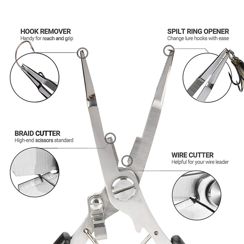 Fish Gripper Pliers Scissors Set, Hook Remover Line Cutter Split