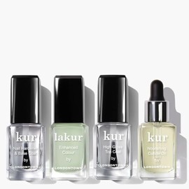 LONDONTOWN All the Sage Mani Set - Lichen (White Sage Green) lakur Nail Polish, Nourishing Cuticle Oil, High Glossy Top Coat for Shiny Glossy Finish, and Nail Hardener & Base Coat, 0.40fl oz