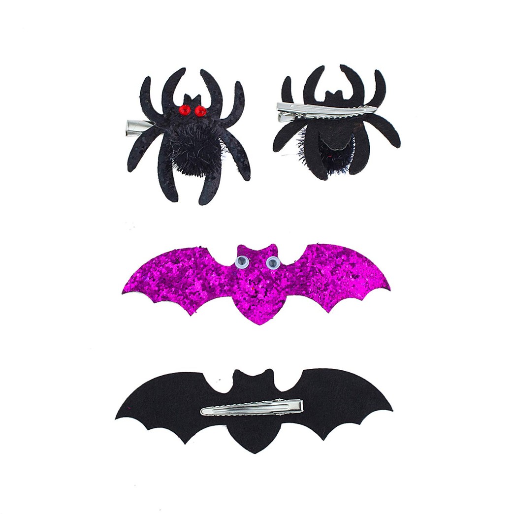 Lux Accessories Black Spider Red Eyes Purple Glittery Bat Googly Eyes Hair Clips