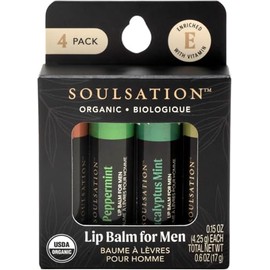 Soulsation Organic Lip Balm Set for Men - 4 Flavors - 100% Natural Moisturizing for Cracked & Dry Lips