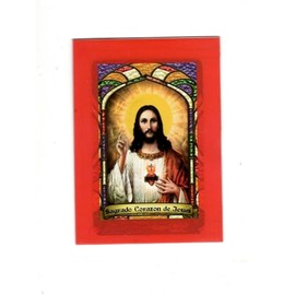 Sagrado Corazon de Jesus * Sacred Heart of Jesus * Bilingual Prayer Card With MAGNETIC Vinyl Sleeve * Estampa Religiosa Bilingue Con Funda De Vinilo.