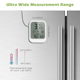 KeeKit Refrigerator Thermometer, Digital Freezer Thermometer with Waterproof Probe & Suction Cup, Temperature Monitor with Alarm, LCD Display, Min/Max Recording, for Fridge, Aquarium, Food Storage