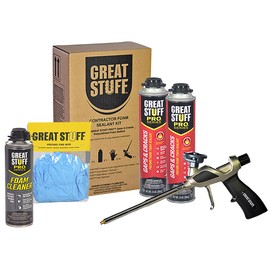Great Stuff Pro Gaps & Cracks Spray Foam Kit – Fire Rated Orange Sealant Fills Gaps Up to 3" – Includes Great Stuff Foam Gun, Gloves, Cleaner