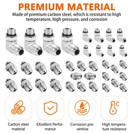 Cplbrb 1/4“#3/8“#1/2“Hydraulic Hose Adapter Fittings 12 Pack 90 Degree Elbow and 24 Pack Straight Adapter, Hydraulic Hose End Connectors with Protection Cover (36PCS)