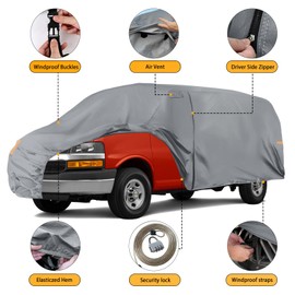 Waterproof Car Cover Compatible with 2003-2025 Chevy Express/GMC Savana Cargo Van 1500/2500/3500 Extended Length LWB, 10 Layers All Weather Car Covers and Zipper Door for Snow Rain Dust Protection