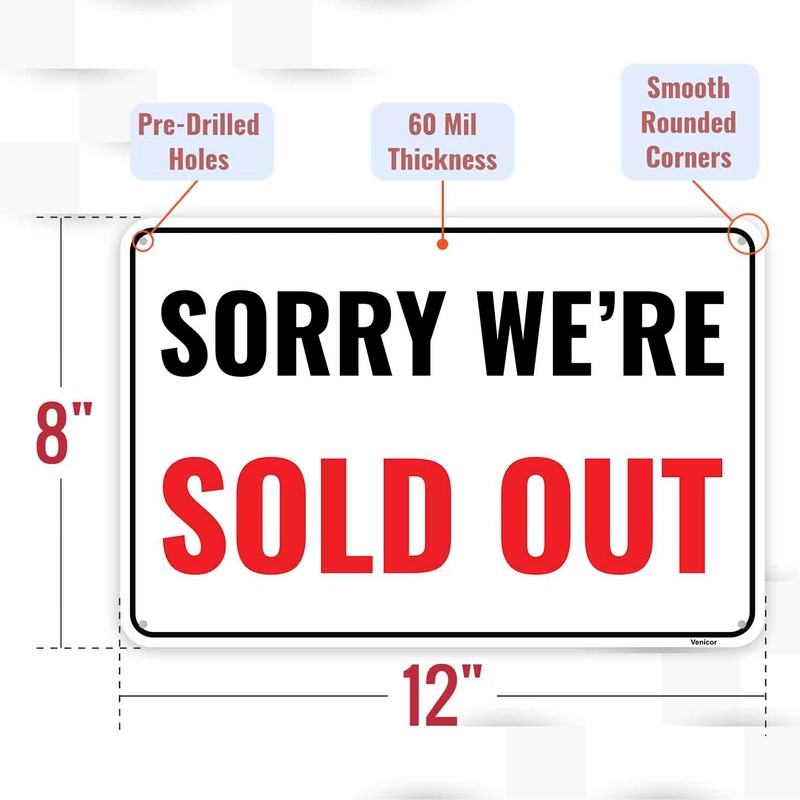 1PC Sold Out Sign, 12 x 8 Inches - Aluminum