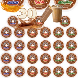 30-count single serve portion packs for Keurig Brewers Variety Donut Coffee flavors Snickers, Twix and Milky Way Candy Bars Packaged by Brightest Place Compatible with K-Cups