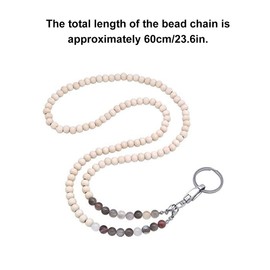 1 Piece Lanyards for ID Badges, 60 cm Wooden Beads Natural Stone Lanyard for ID Badges, Necklace Passport ID Card Holder for Office Women Teachers Girls (Model 1)