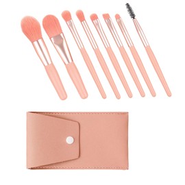 8pcs Pink Travel Makeup Brush Set with Bag - Essential Mini Brushes for Face Foundation, Blush & Eye Shadow - Compact & Portable Cosmetics Tool Kit"