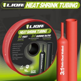 LIDAPRO Heat Shrink Tubing 50 Feet Roll, 3:1 Ratio Adhesive Lined Marine Grade Shrink Wrap Tubing,Industrial Heat Shrink Tube Electrical 1in Red