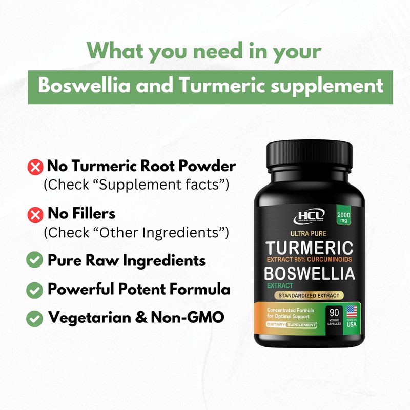 Turmeric Boswellia Extract Supplement 2000 mg – Extra Strength Boswellia