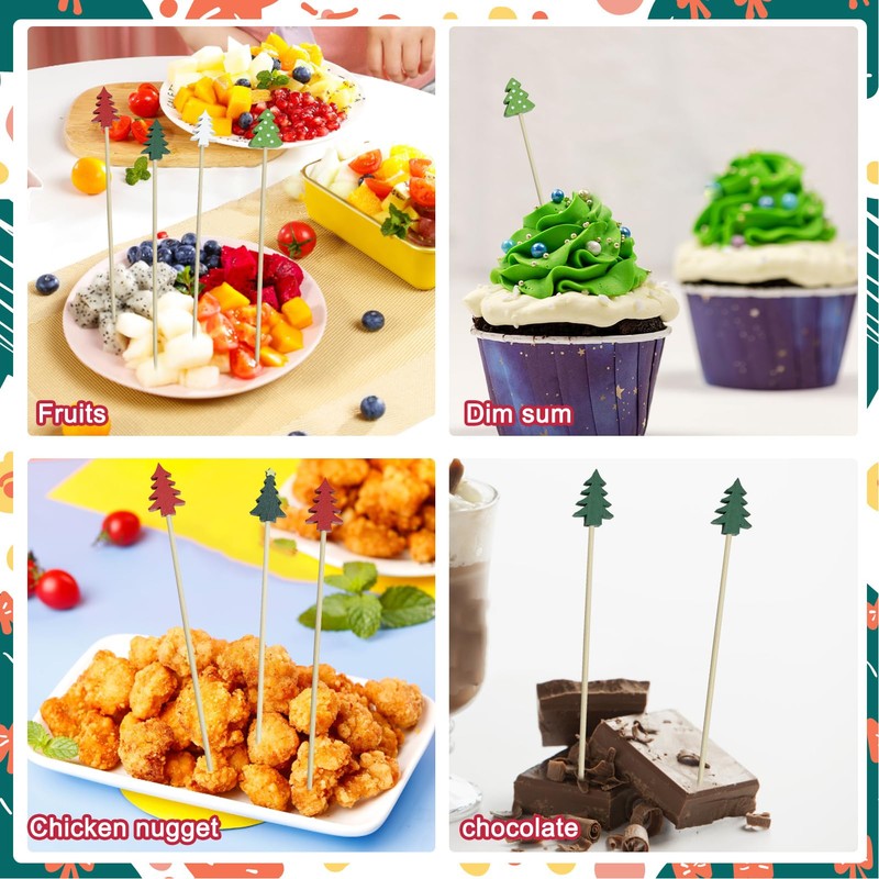 200Pcs Christmas Trees Cocktail Picks,Christmas Trees Shape Fruit Toothpick,Party Toothpicks