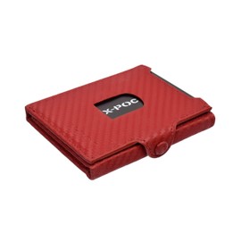 X-POC Genuine Leather Credit Card Holder with Coin Pocket for Men and Women, red, Credit card holder with coin pocket