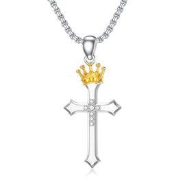 LWXIE Diamond Cross Necklace for Men 925 Sterling Silver Crown Cross Pendant with Lab Grown Diamond Jewelry Gifts for Him