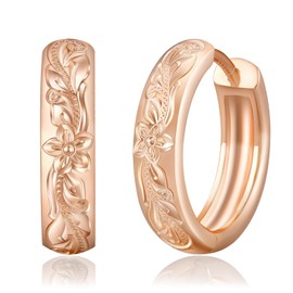 KRKC & CO Hoop Earrings, Hawaiian Jewelry, Men's Earrings, 0.6 inches (15 mm), Wave/Plumeria, Carved, Ring Piac, Binaural/Single Ear, Hypoallergenic, 14K Gold Plated, Silver Earrings, Unisex, Simple
