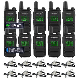 TIDRADIO TD-M11 Waterproof Walkie Talkies Long Range Two Way Radio with Earpice,LED Display,NOAA Weather Receiver,APP Programmable,Mini Walkie-Talkie for Team Work,Restaurant,Business,School-10Pack