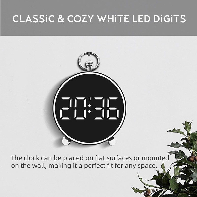 Bay Breeze Vintage Round Digital Clock for Bedroom, Home Alarm