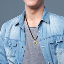 COAI Unisex 108 Mala Gemstone Necklace with Tree of Life Charm, Obsidian Obsidian Red Tiger Eye, Tigers Eye