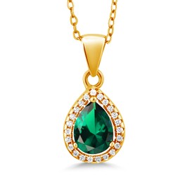 Gem Stone King 18K Yellow Gold Plated Silver Pear Shape Green Nano Emerald Pendant Earrings Set 6.50 cttw with 18 Inch Silver Chain