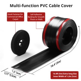16.4ft Cord Cover Floor, Soft PVC Cord Covers for Wires on Floor, Self-Adhesive Floor Cable Cover Cord Hider, Floor Cable Management Cable Protector for Commercial Office Carpet/Floors/Wall Black