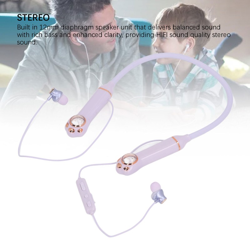 Neckband Earbuds IPX5 Bluetooth 5.3 Wireless Cat Pattern RGB Backlight