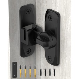 90/180 Degree Barn Door Lock, Small Flip Gate Latches Hardware, Security Sliding Door Latch Lock fo Cabinets, Barn, Bathroom, Garden (Black-1Pc)
