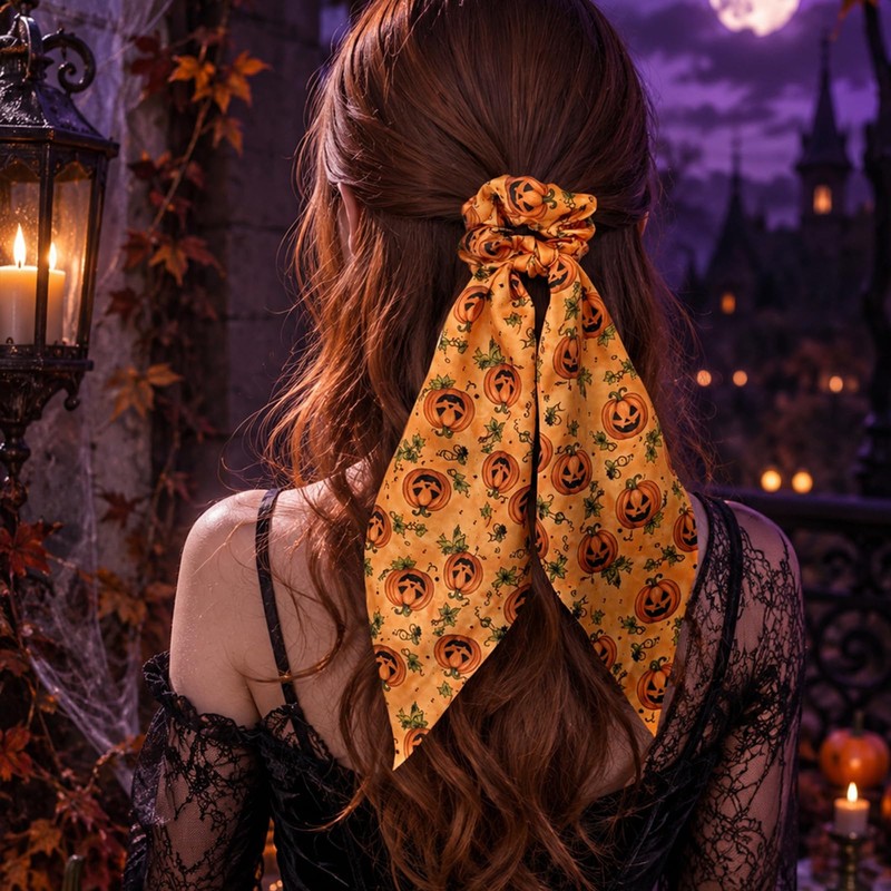 Halloween Hair Ties Elastics Hair Scrunchies 3Pcs Long Tail Bow