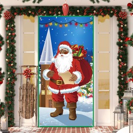African Christmas Door Cover Black Santa Claus Door Cover Decoration Background Backdrop Hanging Banner for African American Home Garden Door Holiday House Christmas Party 71 x 35 Inch (Santa Claus)