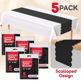 Purple Plastic Disposable Table Runner. 5 Pack 14 x 108 inch. Scallop Table Runner Adds A Pop of Color to Your Party Table, by Swanoo