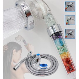 Chakra Crystal Shower Head. Natural Gemstones. Healing Crystals. Water Purification. Mineral. Ph Balance. Healing Energy. 7 Stones. Water Filtering. Bathroom (Shower Head+Hose+Bracket)