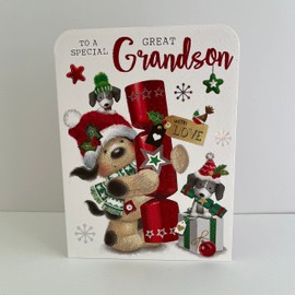 Jonny Javelin Wonderful Great Grandson Merry Christmas Card Cute Dog Cracker