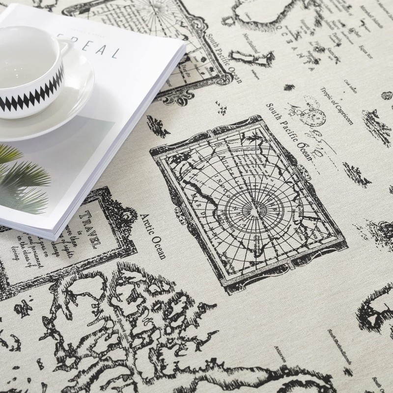 LOONELO World Map Cotton Linen Tablecloth,Antique Map Printed Tablecloth,Washable Retro