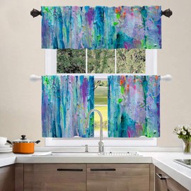 Shrahala Colorful Abstract Oil Kitchen Valances, Pink Marble Brush Half Window Curtain Window Treatment Multilayer Polyester Blackout for Living Room Bathroom 2 Pack 52 x 16 in