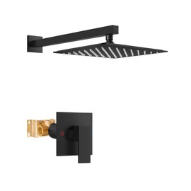Airuida Shower Faucet Set with Female Thread Rough-in Valve, Rainfall Shower Head and Handle set, Single Function Valve Trim Kit, 10 Inch Matte Black