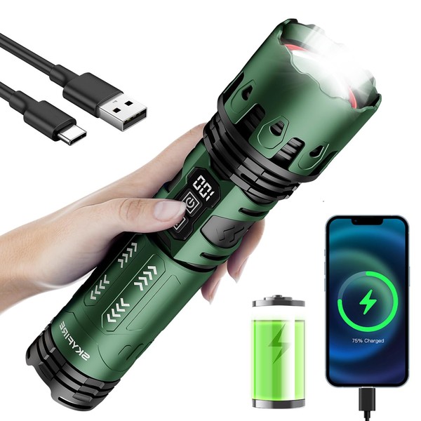 SKYFIRE Rechargeable Flashlights Camping Essentials: 11 Modes LED Zoomable Flash