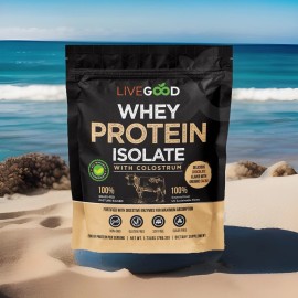 LiveGood Whey Protein Isolate with Colostrum Grass Fed Chocolate 846 G