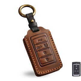 OLLEN NO-Screws Premium Leather Key Fob Cover, Fit for Jeep Wagoneer Grand Wagoneer Grand Cherokee L 2021-2025~, Car Key Case (Brown, 5 Buttons)