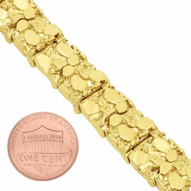 Thick 12.5mm 14k Gold Plated Chunky Nugget Textured Link Bracelet, 9" + Microfiber Cloth
