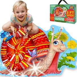 QUOKKA Glitter Floor Puzzles for Kids Ages 3-5 - 2x3 FT 48 Piece Puzzles for Toddlers 2-4 - Shaped Large Giant Educational Toddler Puzzles Ages 24+ Months - Snail Toy Activity Game for Boys and Girls