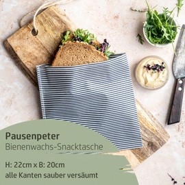 Kumanu Organic Beeswax Cloth Snack Bag Pausenpeter Beeswax Bag W 20 x H 22 cm Plastic-Free on the Go and Keep Fresh at Home Handmade in Tyrol
