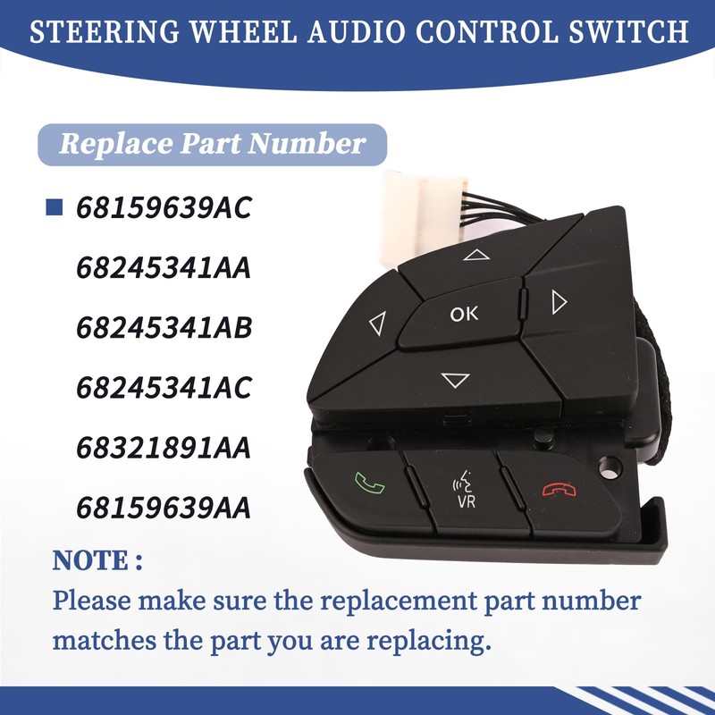 Getfarway Steering Wheel Audio Control Switch Left L 68159639AC Compatible